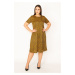 Şans Women's Plus Size Mustard Thin Crepe Fabric Short Sleeve Patterned Dress