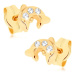 Zlaté náušnice 375 - lesklý skáčuci delfín, tri okrúhle číre zirkóniky