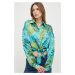 Košeľa Guess BOWED JUN dámska, tyrkysová farba, voľný strih, s klasickým golierom, W3GH93 WD8G2