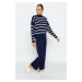 Trendyol Navy Blue Striped Knitwear Trousers Bottom-Top Set