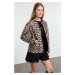 Trendyol Multi-Colored Brown Leopard Print Quilted Slim Jacket Coat