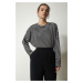 Happiness İstanbul Women's Black Striped Knitted Blouse