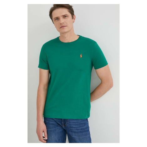Bavlnené tričko Polo Ralph Lauren pánsky, zelená farba, jednofarebný