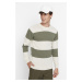 Trendyol Men's Ecru Regular Fit Crewneck Color Block Knitwear Sweater