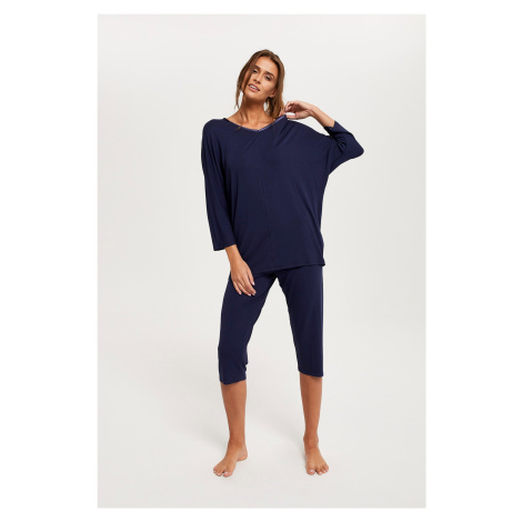 Women's Song pyjamas, 3/4 sleeve, 3/4 leg - navy blue Italian Fashion