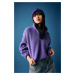 DEFACTO Coool Oversize Zippered Stand Collar Basic Plain Plush Sweatshirt