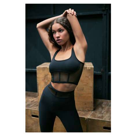 Trendyol Black Supported/Shaping Tulle and Corset Detailed Square Neck Knitted Sports Bra