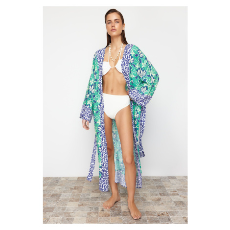 Trendyol Ethnic Patterned Belted Maxi Woven Kimono & Kaftan