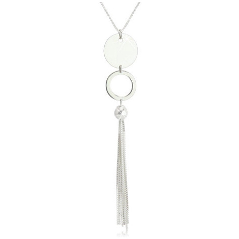 Lesklý strieborný náhrdelník 925 - plochý kruh a kontúra krúžku, gulička s visiacimi retiazkami