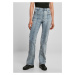 Women's high-waisted jeans with a straight slit - light blue