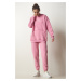 Happiness İstanbul Women's Pink Raised Knitted Tracksuit Set