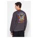 Trendyol Anthracite Oversize/Wide-Fit Crew Neck Rock Printed Fleece Sweatshirt