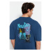 Trendyol Indigo Relaxed/Comfortable-Fit Wearing/Faded Effect Mystic Printed 100% Cotton T-Shirt