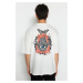 Trendyol Ecru pánske oversize/široké tričko Mystic s potlačou 100% bavlny