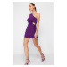 Trendyol Purple Fitted Window/Cut Out Detailed Knitted Short Elegant Evening Dress