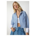 Happiness İstanbul Women's Sky Blue Pinstripe Crop Shirt