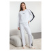 Trendyol White Cotton Slogan Striped Knitted Pajamas Set