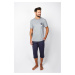 Men's pyjamas Abril, short sleeves, 3/4 pants - melange/navy blue