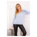 Knitted sweater with V-neck in cyan color