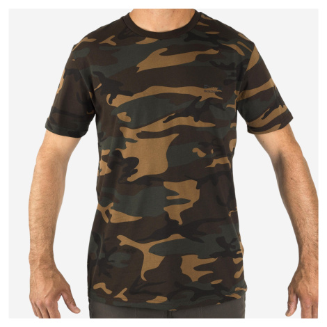 Poľovnícke tričko 100 s krátkym rukávom maskovacie Woodland zelené SOLOGNAC