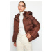 Trendyol Brown oversize Hooded Gold Snap detailný vodoodpudivý nafukovací kabát