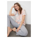 Trendyol Grey 100% Cotton Floral Knitted Pajamas Set