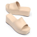 Capone Outfitters Capone Women's Beige Heels with Single Strap. Flatform Slippers.