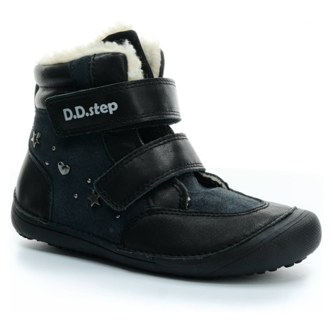 D.D.Step zimné kožené barefoot topánky black Čierna