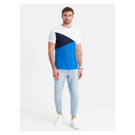 Ombre Men's tricolor cotton t-shirt - white and blue