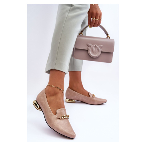 Leather ballerinas with flat heel with chain beige lanes