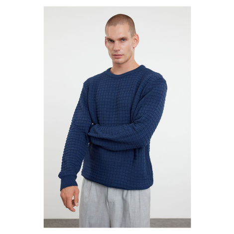 Trendyol Indigo Regular Crew Neck Textured Knitwear Sweater