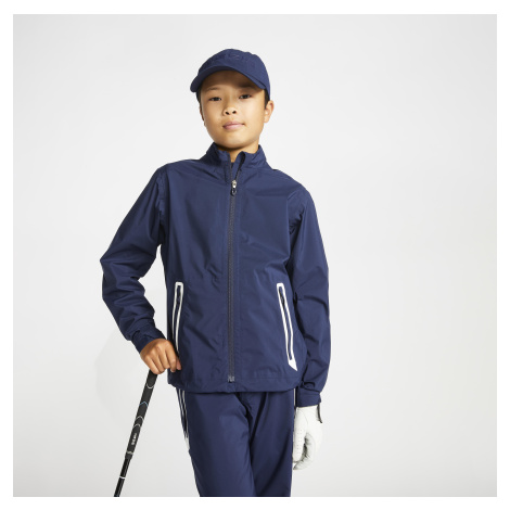 Detská nepremokavá golfová bunda do dažďa RW500 tmavomodrá INESIS