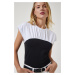 Happiness İstanbul Women's Black And White Color Block Color Knitted T-Shirt