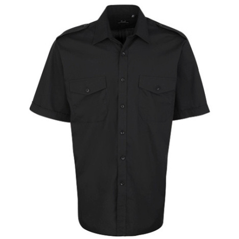 Premier Workwear Pánska pilotná košeľa s krátkym rukávom PR212 Black