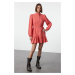 Trendyol Dusty Rose Belted Plain Mini Belted Long Sleeve Mini Woven Dress