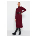 Trendyol Damson Faux Leather Belted High Neck Knitwear Dress