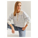 Bianco Lucci Women's Buttonhole Turtleneck Striped Knitwear Sweater