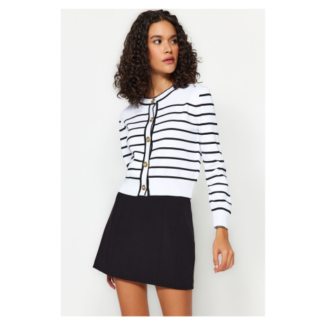 Trendyol Ecru Striped Buttoned Jacket-Look Knitwear Cardigan