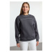 Trendyol Anthracite Slogan Printed Oversize/Wide Pattern Thick Inside Polar Fleece Knitted Sweat