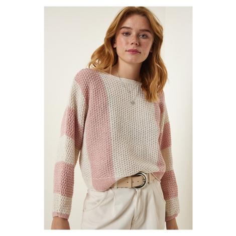 Happiness İstanbul Cream Powder Striped Seasonal Knitwear Sweater