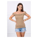 Blouse without shoulders with camel ruffles