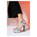 LuviShoes SLAY Silver Patterned Stoned Women's Platform Heeled Evening Dress Shoes