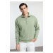 Trendyol Light Khaki Oversize/Wide Cut Zippered Polo Collar Stand Collar Zippered Sweatshirt