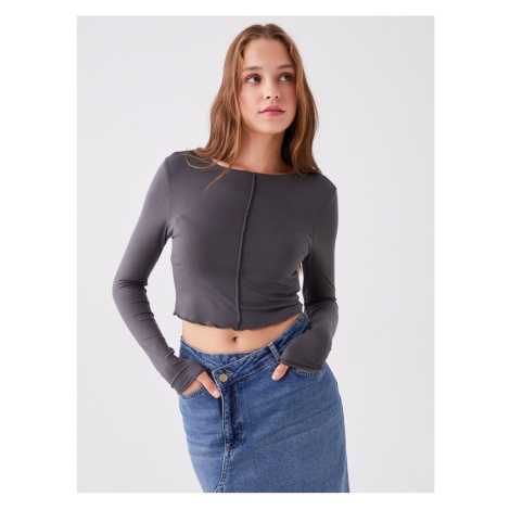 LC Waikiki Crew Neck Plain Long Sleeve Crop Women's T-Shirt