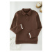 Trendyol Brown Oversize/Wide Cut Buttoned Polo Collar Thick Polar Fleece Sweatshirt