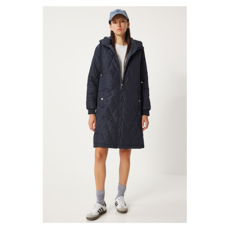 Happiness İstanbul Women's Navy Blue Hooded Quilted Coat