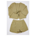 Trendyol Khaki 100% Cotton Tie/Ribbon/Bow Detailed Muslin Woven Pajama Set