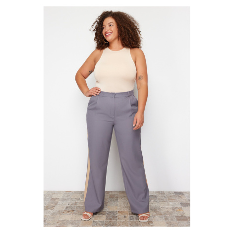 Trendyol Curve Grey High Waist Side Seam Wide Leg/Wide Cut Woven Fabric Trousers