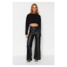 Trendyol Black Faux Leather Wide Leg Pocket Detailed Knitted Trousers