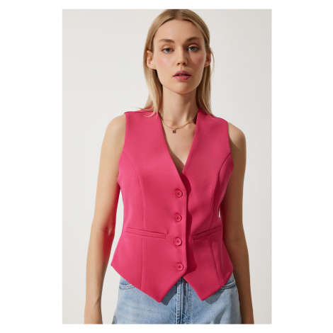 Happiness İstanbul Women's Dark Pink Fitted Short Woven Vest